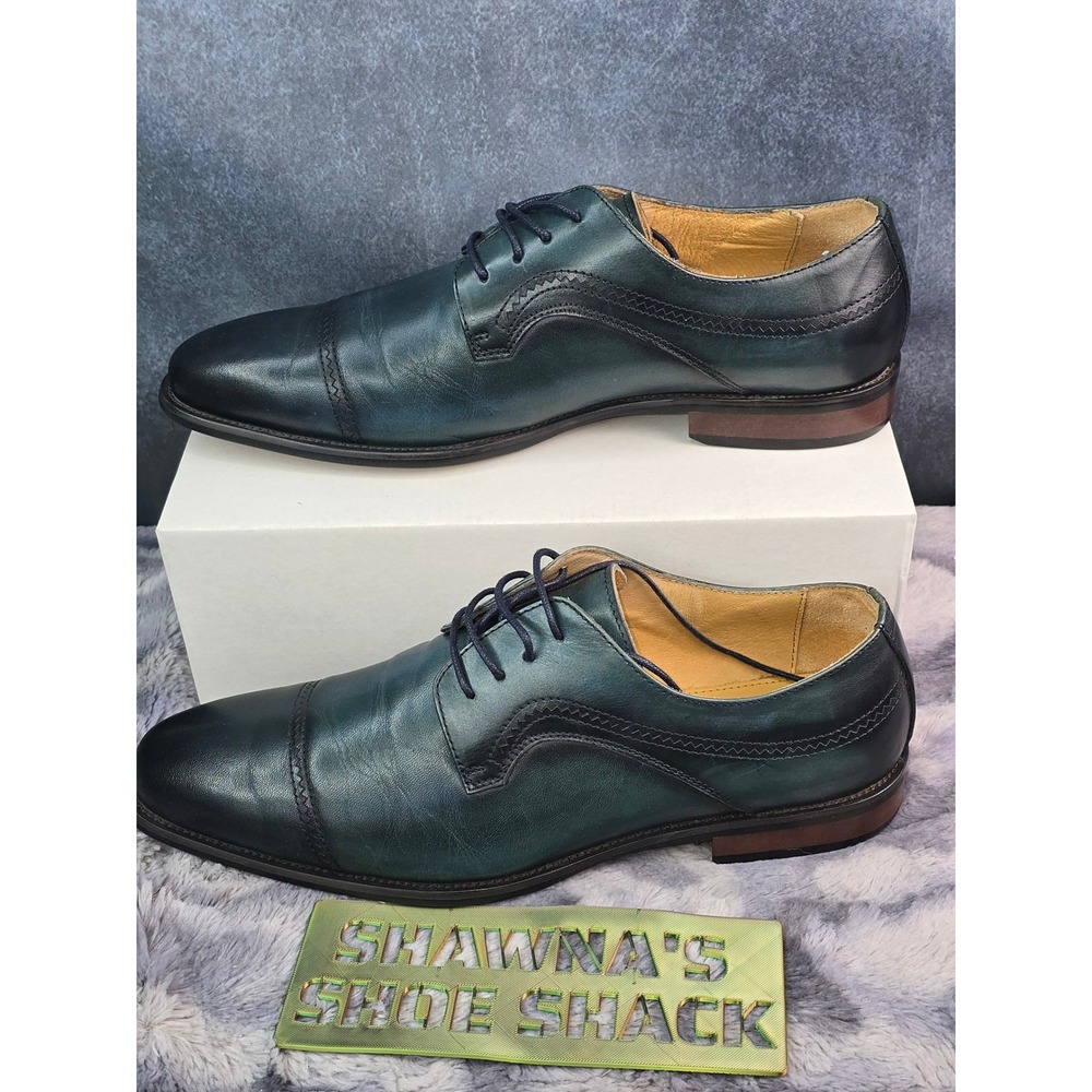 EUC Moretti Black Label Cap Toe Oxford Dark Teal Blue Leather Shoes Mens 11